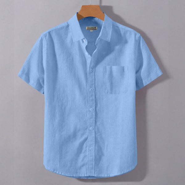 Light Blue Oxford Regular Fit Plain Shirt Half Sleeves
