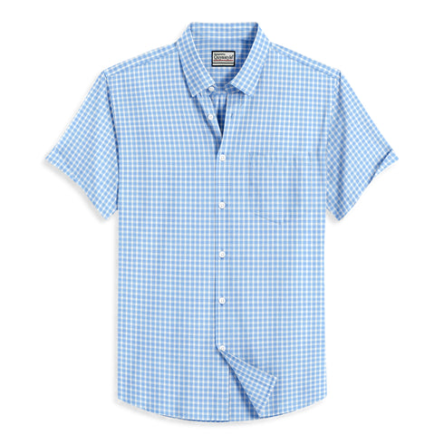 Oxford Cotton Sky Blue Box Printed Half Sleeves Shirts