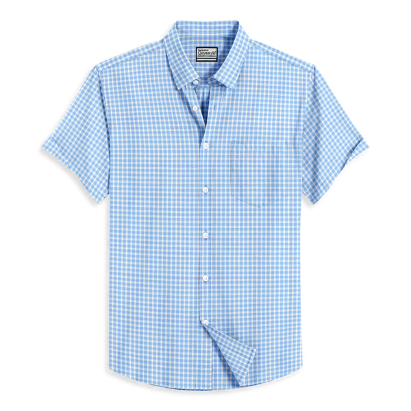 Oxford Cotton Sky Blue Box Printed Half Sleeves Shirts