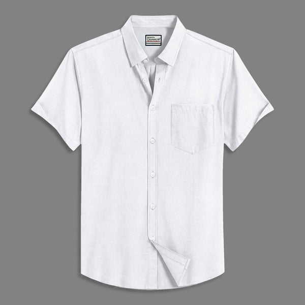 Oxford Cotton White Plain Men's Half Shirts