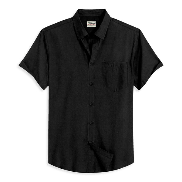 Oxford Cotton Black Plain Men's Half Shirts