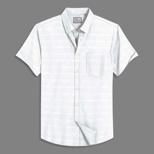 Oxford Cotton White Plain Striped Half Sleeves Shirts