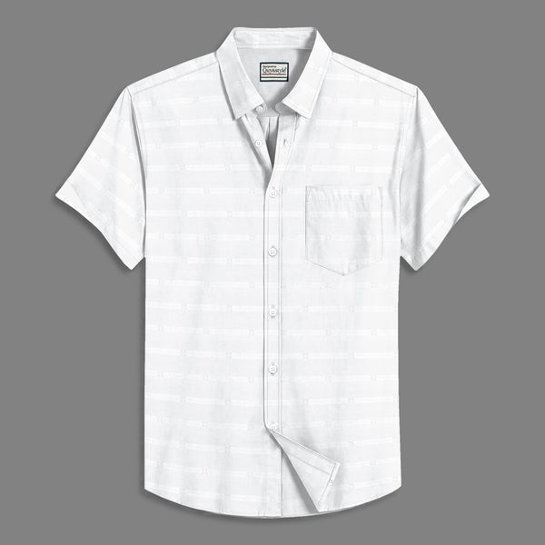 Oxford Cotton White Plain Striped Half Sleeves Shirts
