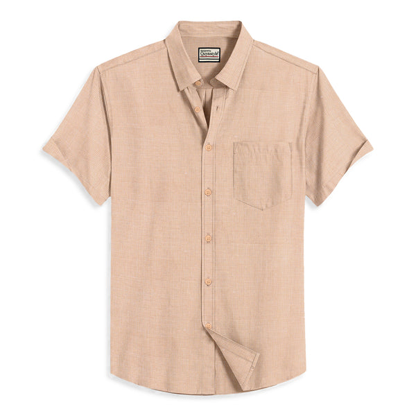 Oxford Cotton Beige Plain Men's Half Shirts