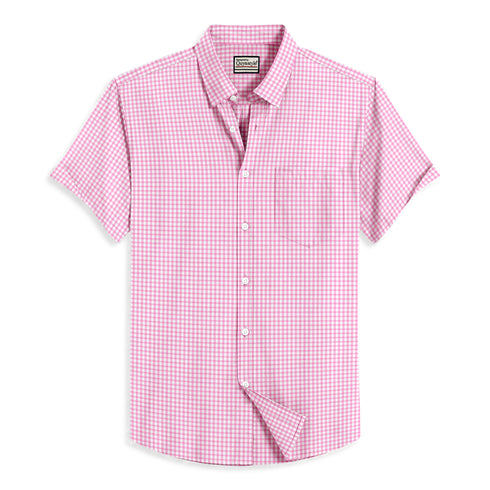 Oxford Cotton Pink Box Printed Half Sleeves Shirts