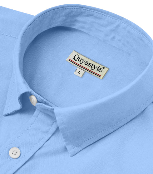 Men's Sky Blue Cotton Solid Half Sleeves Casual Shirt