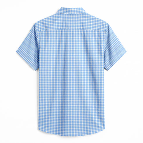 Oxford Cotton Sky Blue Box Printed Half Sleeves Shirts