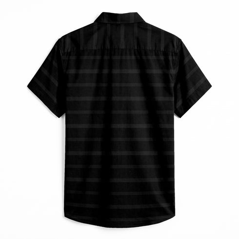 Oxford Cotton Black Plain Striped Half Sleeves Shirts