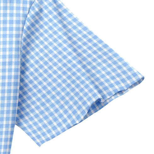 Oxford Cotton Sky Blue Box Printed Half Sleeves Shirts