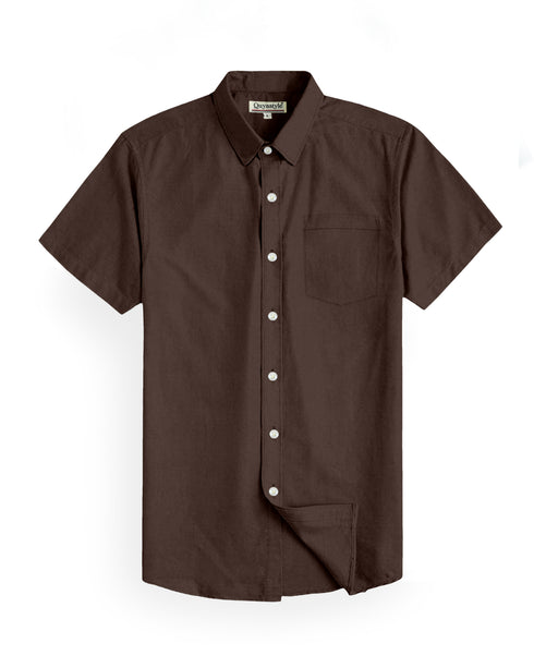 Dark Brown Cotton Solid Half Sleeves Shirt