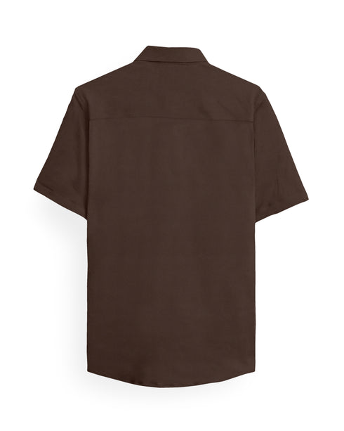 Dark Brown Cotton Solid Half Sleeves Shirt