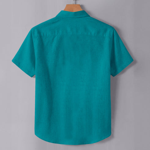 Turquoise Oxford Regular Fit Plain Shirt Half Sleeves