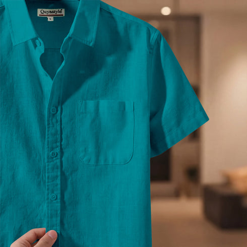 Turquoise Oxford Regular Fit Plain Shirt Half Sleeves