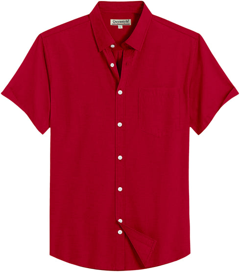 Men's Red Cotton Solid Half Sleeves Casual Shirt