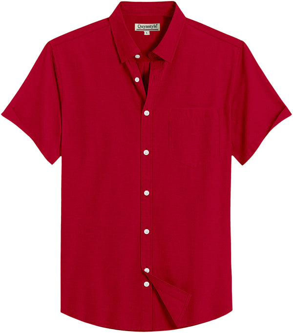 Men's Red Cotton Solid Half Sleeves Casual Shirt