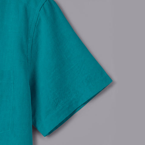 Turquoise Oxford Regular Fit Plain Shirt Half Sleeves