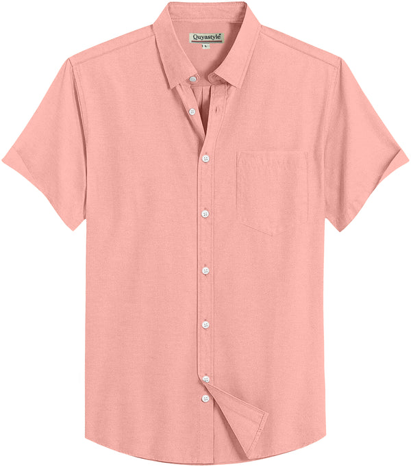 Pink Cotton Solid Half Sleeves Shirt