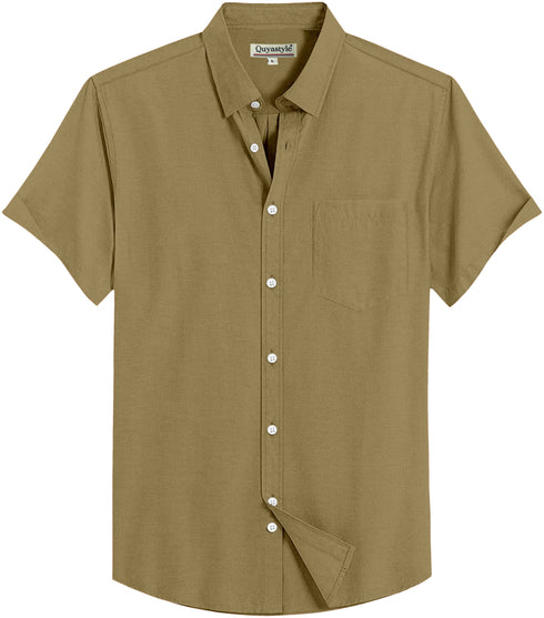 Khaki Green Cotton Solid Half Sleeves Shirt