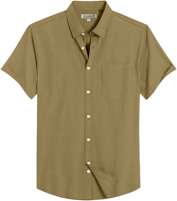 Khaki Green Cotton Solid Half Sleeves Shirt