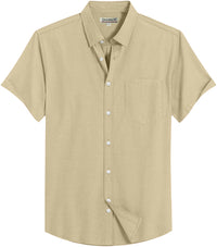 Beige Cotton Solid Half Sleeves Shirt