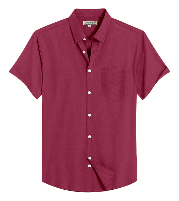 Wine Cotton Solid Half Sleeves Shirt