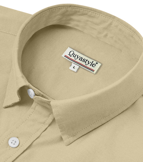 Beige Cotton Solid Half Sleeves Shirt