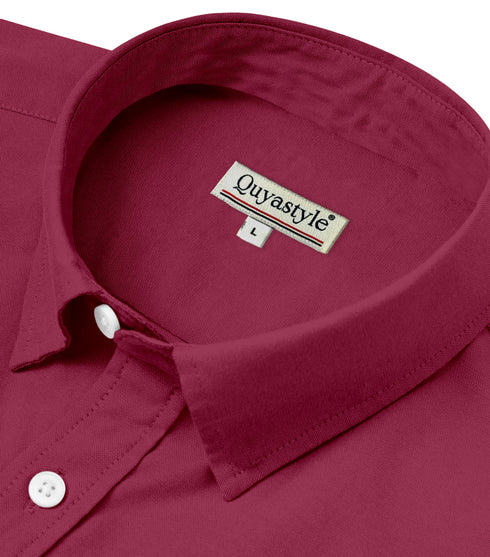 Wine Cotton Solid Half Sleeves Shirt