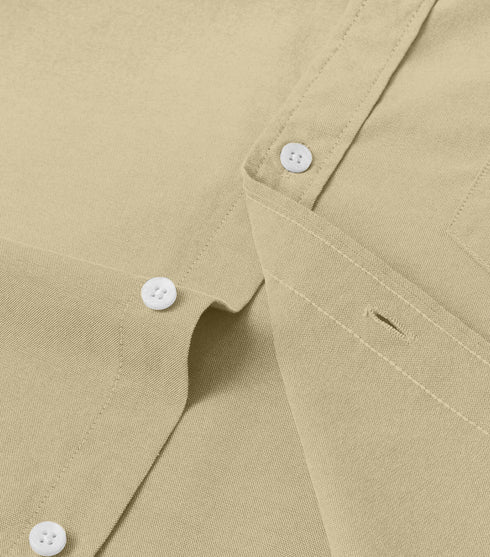 Beige Cotton Solid Half Sleeves Shirt