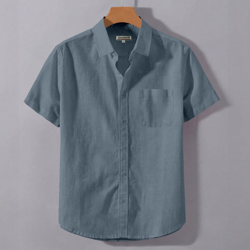 Dark Grey Linen Cotton Regular Fit Plain Half Shirt
