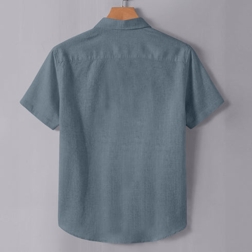 Dark Grey Linen Cotton Regular Fit Plain Half Shirt