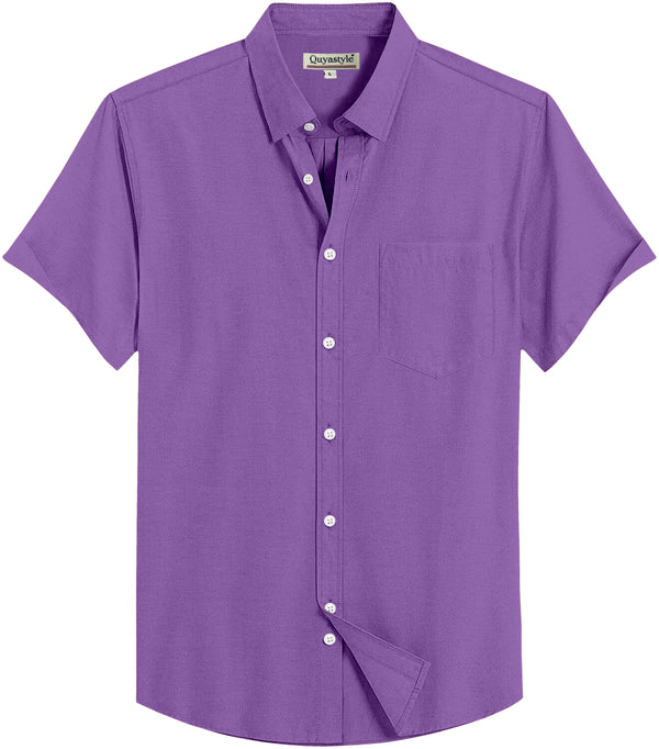 Purple Cotton Solid Half Sleeves Shirt