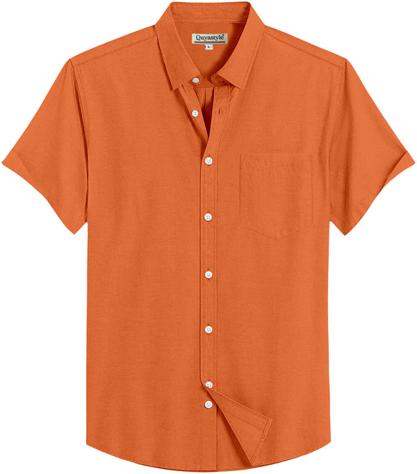 Orange Cotton Solid Half Sleeves Shirt