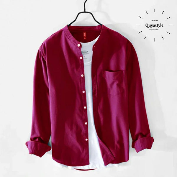 Maroon Chinese Collar Linen Slub Cotton Shirt