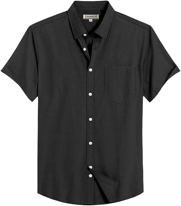 Men's Black Cotton Solid Half Sleeves Casual Shirt