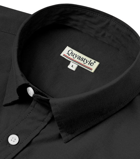 Men's Black Cotton Solid Half Sleeves Casual Shirt