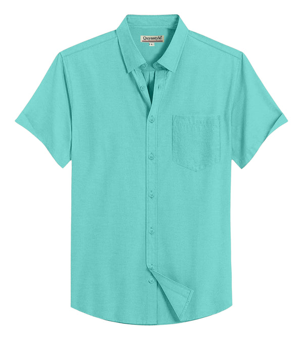 Aqua Green Cotton Solid Half Sleeves Shirt