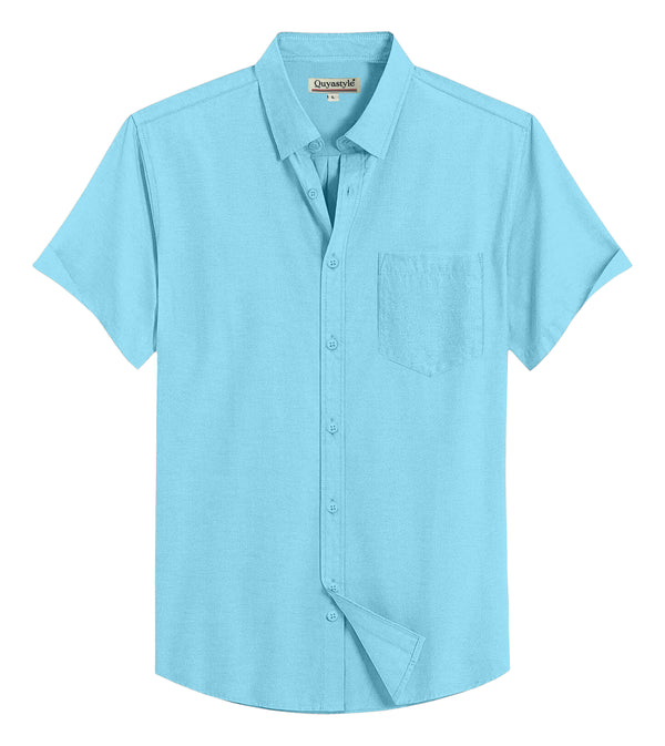 Light Blue Cotton Solid Half Sleeves Shirt