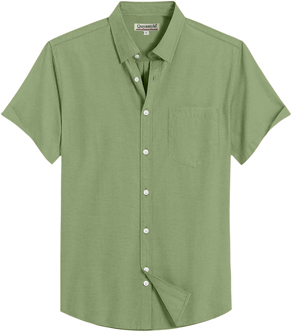 Military Green Cotton Solid Half Sleeves Shirt