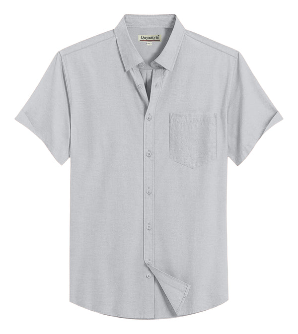 Men's Grey Cotton Solid Half Sleeves Shirt