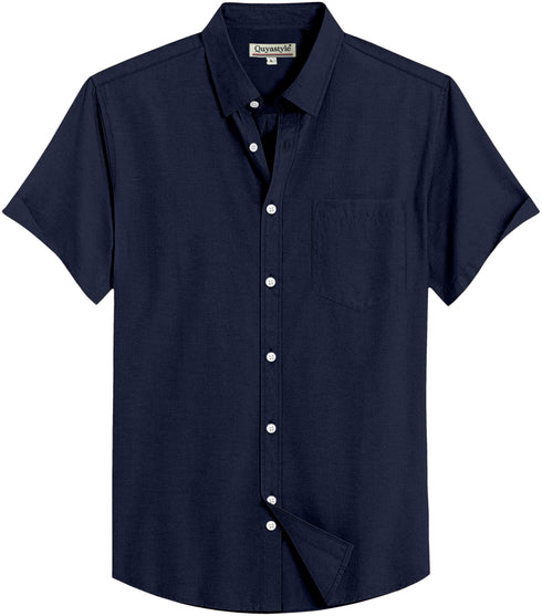 Navy Blue Men's Cotton Solid Half Sleeves Casual Shirt