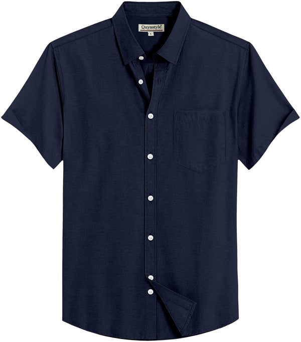 Navy Blue Men's Cotton Solid Half Sleeves Casual Shirt