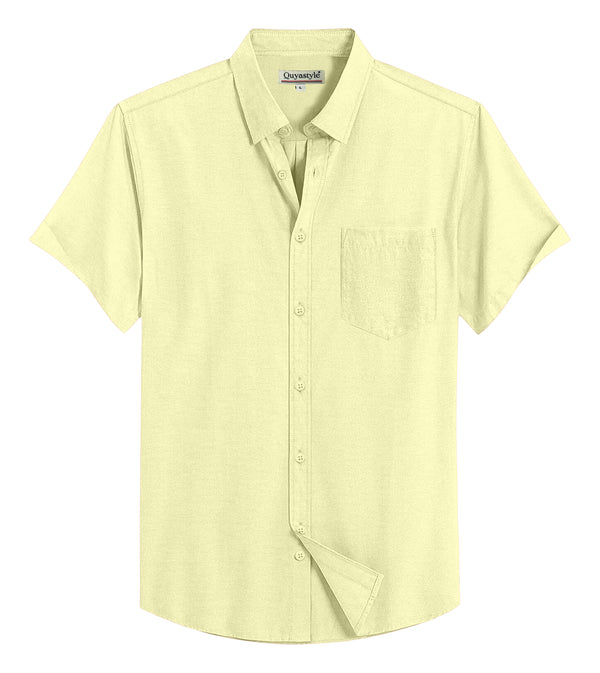 Light Yellow Cotton Solid Half Sleeves Shirt