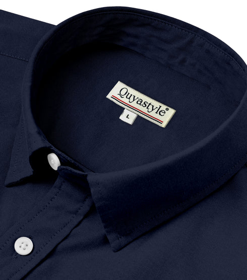 Navy Blue Men's Cotton Solid Half Sleeves Casual Shirt