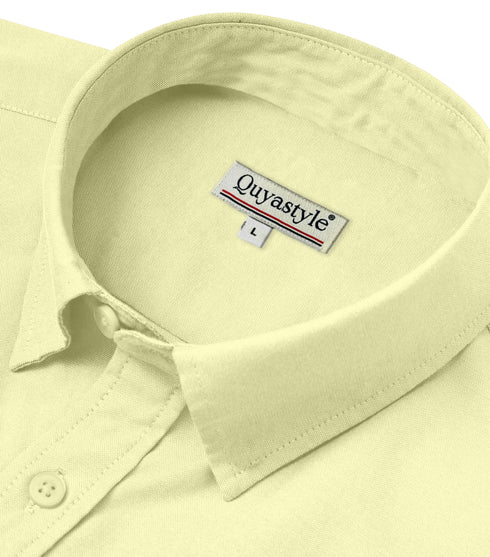 Light Yellow Cotton Solid Half Sleeves Shirt