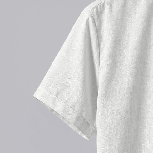 Off White Linen Cotton Regular Fit Plain Half Shirt