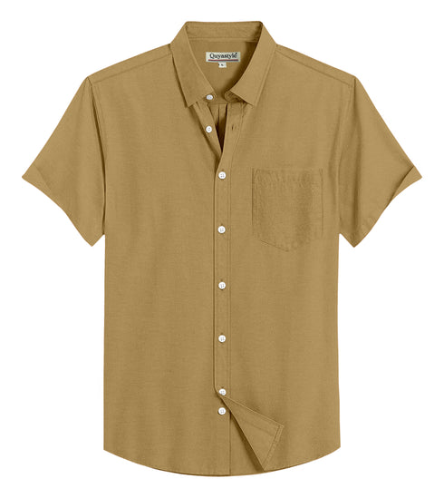 Khaki Green Cotton Solid Half Sleeves Shirt
