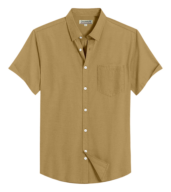 Khaki Green Cotton Solid Half Sleeves Shirt