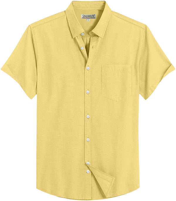 Yellow Cotton Solid Half Sleeves Shirt