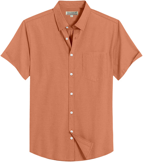 Orange Cotton Solid Half Sleeves Shirt