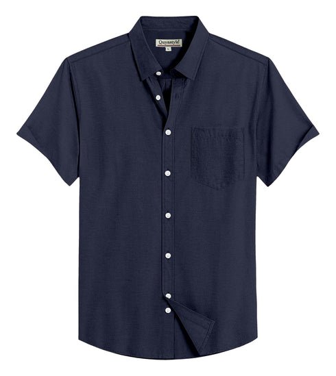 Navy Blue Men's Cotton Solid Half Sleeves Shirt